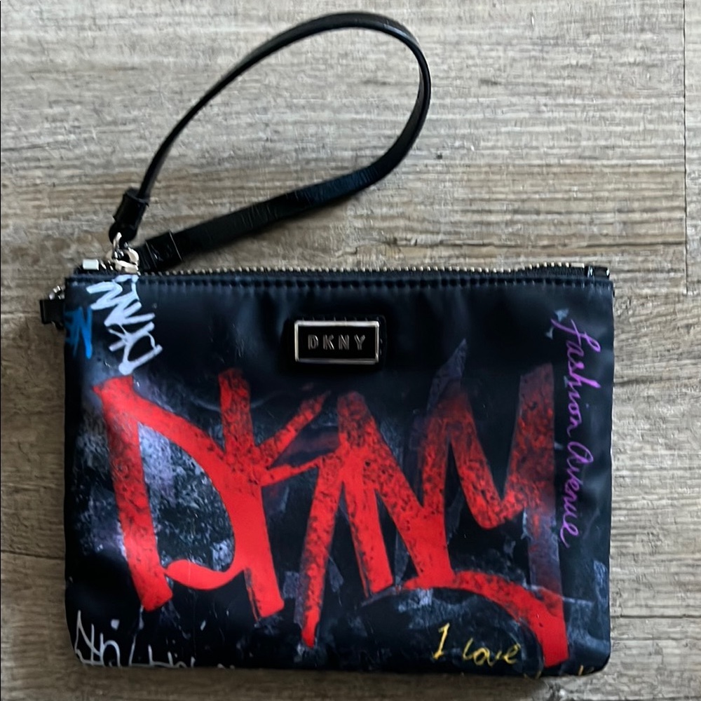 DKNY Black Graffiti Wristlet Bag